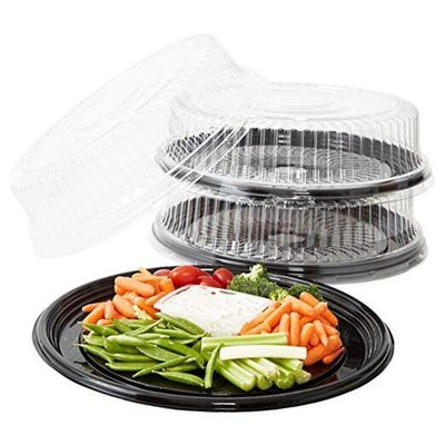Heavy Duty, Recyclable 16 in. Serving Tray and Lid 3pk. Large, Black Plastic 