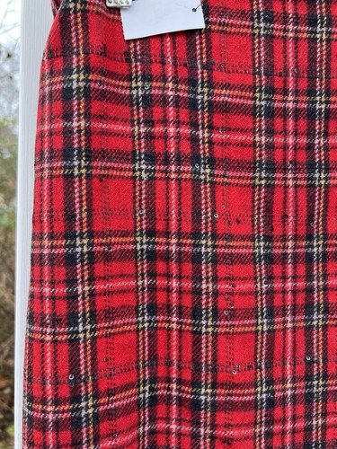 NWT Talbots Pretty Red Black Green Plaid Tiny Black Sequins Lined Skirt 20W - Picture 3 of 5