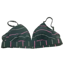 Kona Sol Women's Sz Large 12-14 Textured Triangle Bikini Swim Top Black Striped