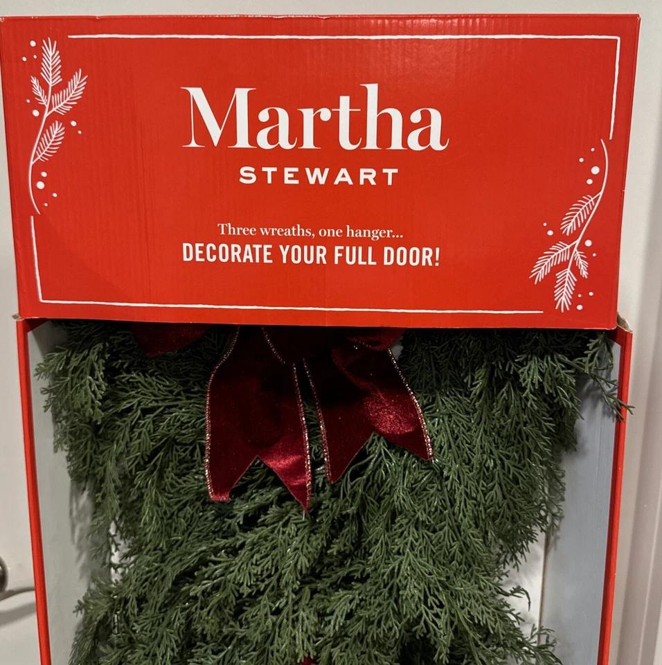 Martha Stewart Three Christmas Wreaths Artificial Door Hanger Velvet Ribbon New - Image 4 of 4