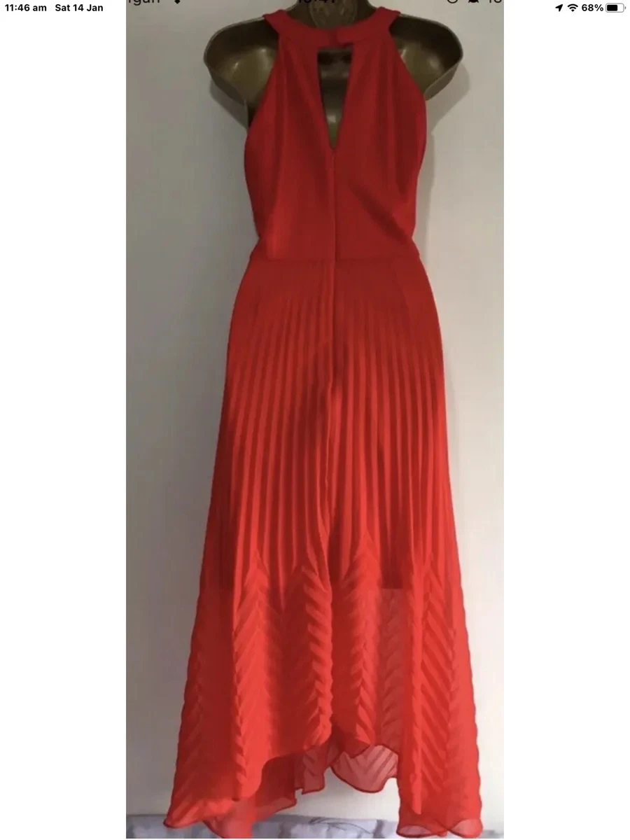 WOMENS COAST RUBY RED PLEATED FIT FLARE HANDKERCHIEF HEM MIDI