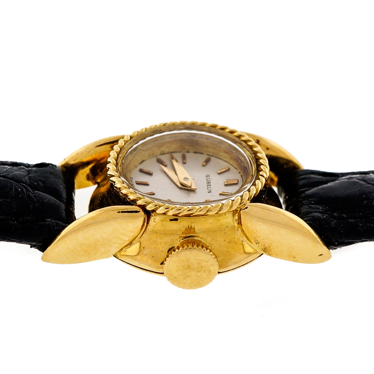 Ladies 1950 18k Gold Gubelin Mid Century Alligator Strap Wrist
