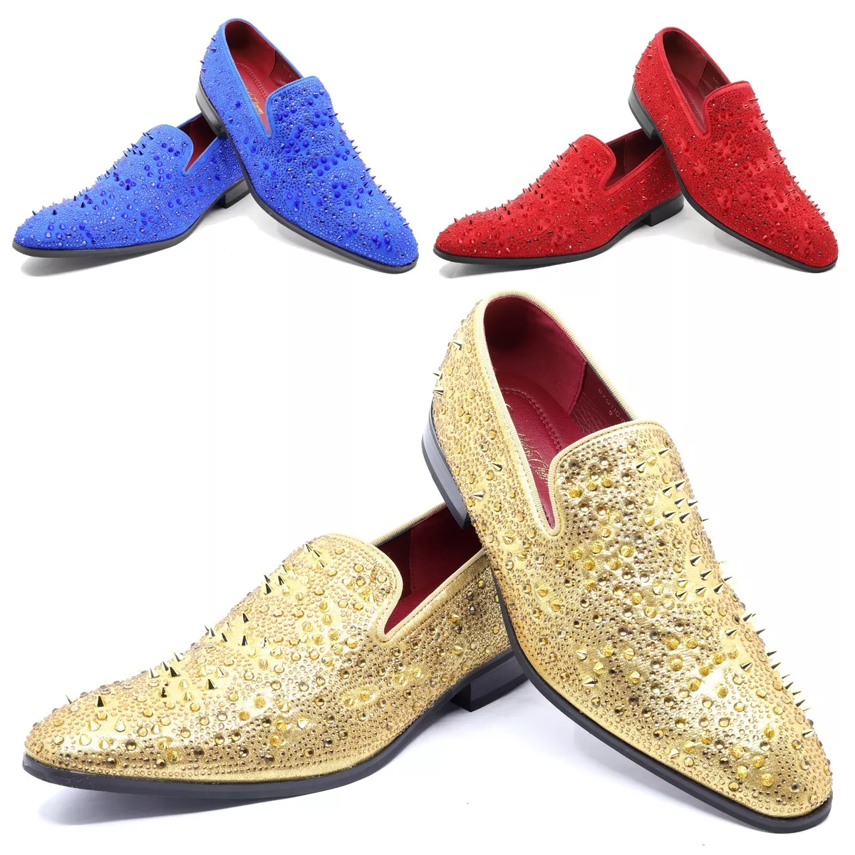 Mens gold loafers with cheap spikes