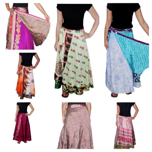 4 piezas faldas envolventes indias vintage de seda larga playa - Imagen 1 de 10