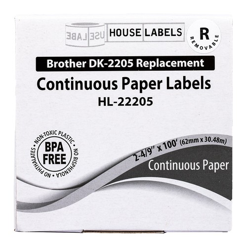 Non-OEM Fits BROTHER DK-2205 REMOVABLE Continuous Labels - (19) Rolls of 100' - Picture 6 of 7