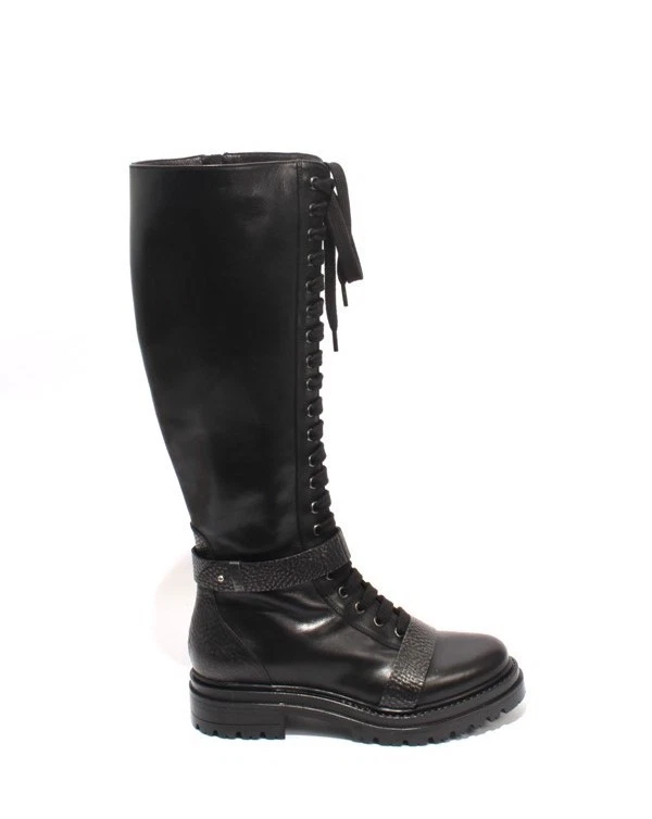 Botas hasta la rodilla Laura Bellariva 2065 de cuero negro con cordones y cremallera 36 / EE. UU. 6 Foto 3 de 4