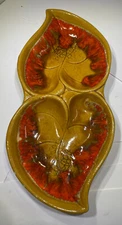 SANTA ANITA WARE R -151 CALIFORNIA POTTERY LEAF DIVIDED BOWL DISH GOLD & ORANGE