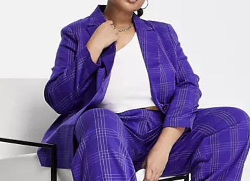 Pieces Curve Women's Oversized Blazer In Purple Check Size UK 22 New With Tags - Picture 2 of 5