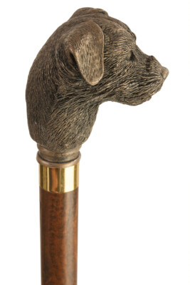 Bronzeoptik Bordüre Terrier geformte Spitze Sammler Gehstock