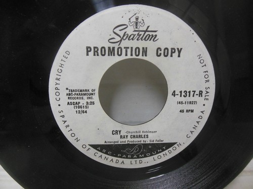 RAY CHARLES nr mint promo 45 rpm CRY b/w TEARDROPS FROM MY EYES - Picture 2 of 3