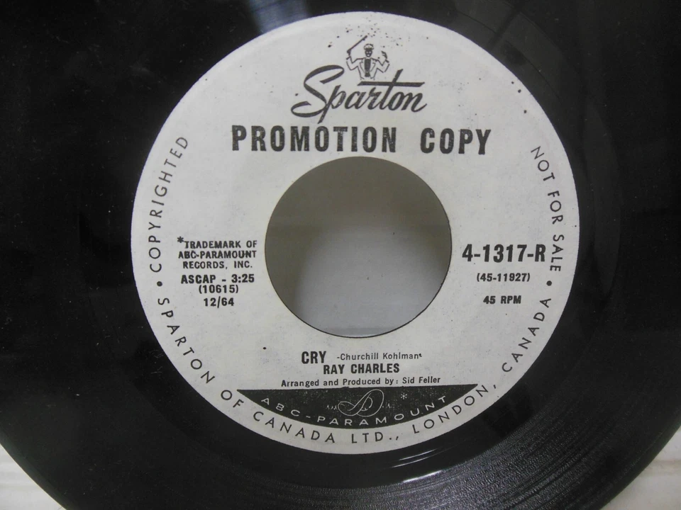 RAY CHARLES nr mint promo 45 rpm CRY b/w TEARDROPS FROM MY EYES - Image 2 of 3