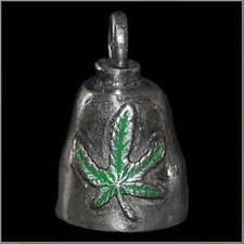 Green Pot Leaf Weed Marijuana Hemp Motorcycle Gremlin Peweter Bell Made in USA