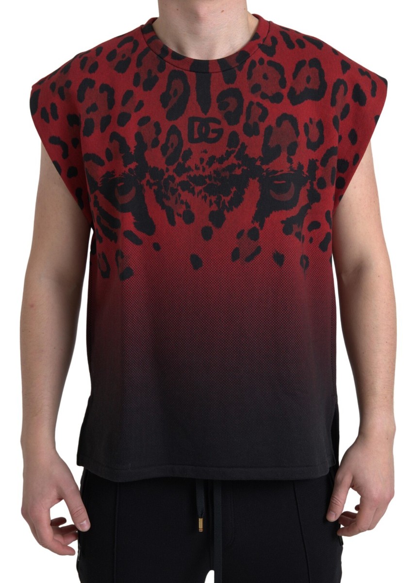 EU発!! Dolce & Gabbana★White フロントタイTシャツ★8-10Y DOLCE & GABBANA T-shirt Red Leopard Cotton Sleeveless Tank