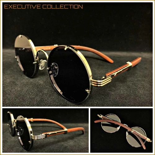 Mens Classy Elegant Exotic Sophisticated Retro Style SUNGLASSES Round Frame Lens