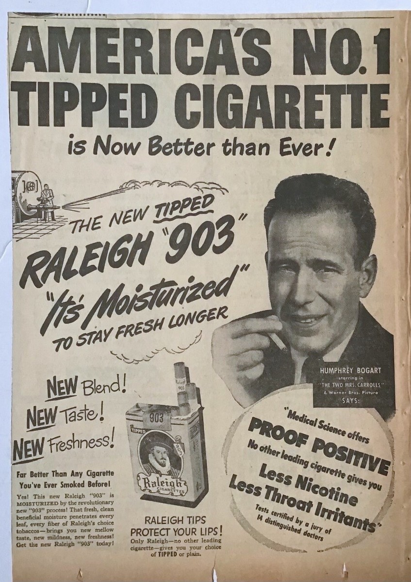 Large 1947 newspaper ad for Raleigh Cigarettes