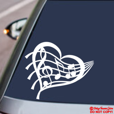 MUSIC HEART Vinyl Decal Sticker Car Window Wall Bumper Love Notes ...