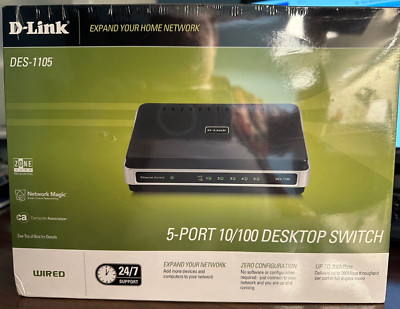 D-Link  DES (DES1105) 5-Port 10/100 Desktop External Switch Factory Sealed NIB