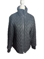 Cat Caterpillar Diamond Quilted Full Zip High Neck Black Jacket Sz Large Women's