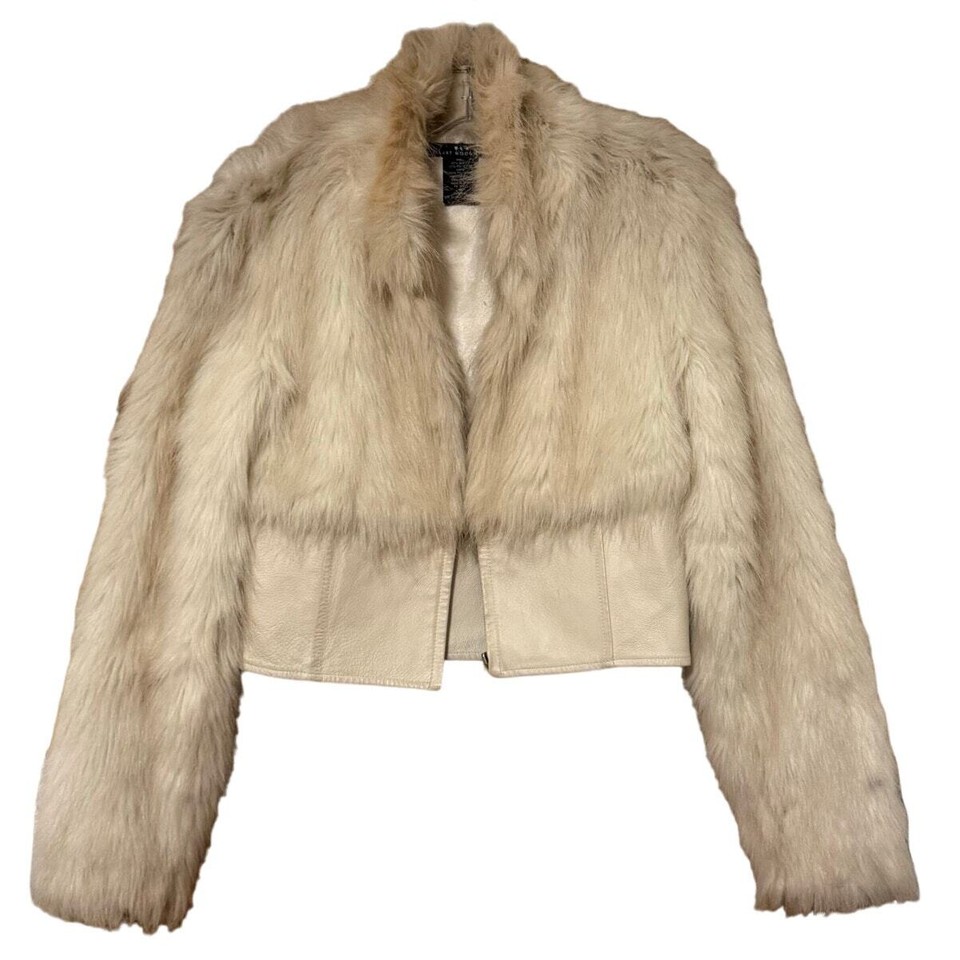 Vintage Faux Fur Coat, Winter Jacket, Cream/Off White Mobwife Womens M