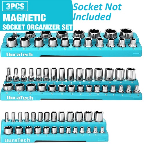 DURATECH 3PC 1/4" 3/8" 1/2" Magnetic Socket Organizer Set Socket Tray SAE/Metric - Picture 21 of 28
