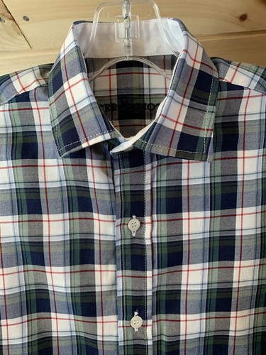 MINT Peter Elliot Blue PLAID Button Front Cotton Shirt Boys size 8 Made in Spain - Picture 2 of 5