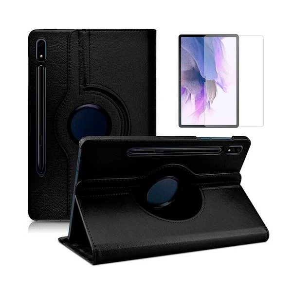 Funda Samsung Galaxy Tab S7 FE 12.4 SM-T730 Negra Tablet Giratoria + Protector