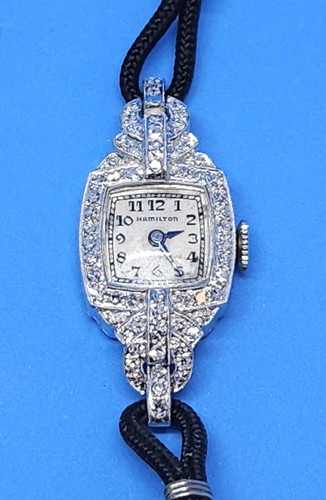 Vintage Art Deco Lady Hamilton Wristwatch - Diamond Set - Platinum - cal.911