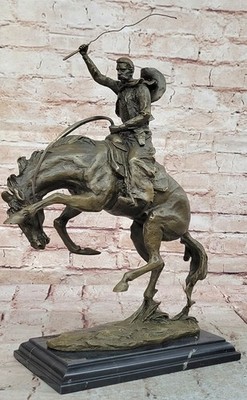 The Bronco Buster by Frederic Remington Solid Bronze Statue on Marble Base Deco