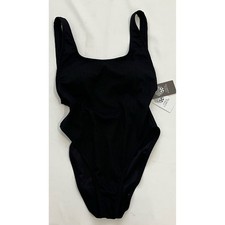 Vince Camuto 1 piece swimsuit 10 V1B805 ribbed striped black scoop Low back high
