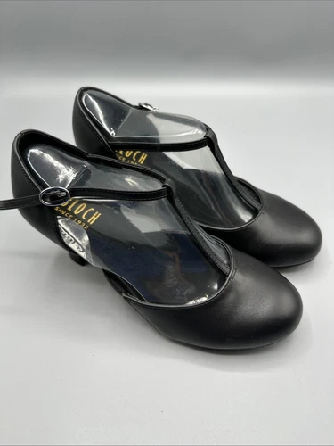 BLOCH Splitflex T-Strap Character Shoe BLK Dance Heel Flex Sole Women 7.5B NWOB