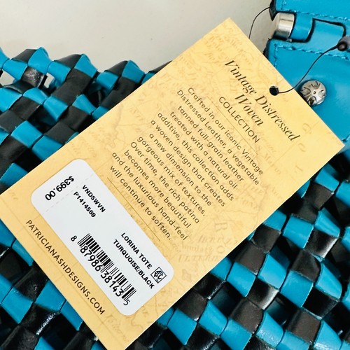 PATRICIA NASH LORINA 3-PIECE BLACK TURQUIOSE WOVEN LEATHER TOTE WITH POUCH $399 - Picture 14 of 14