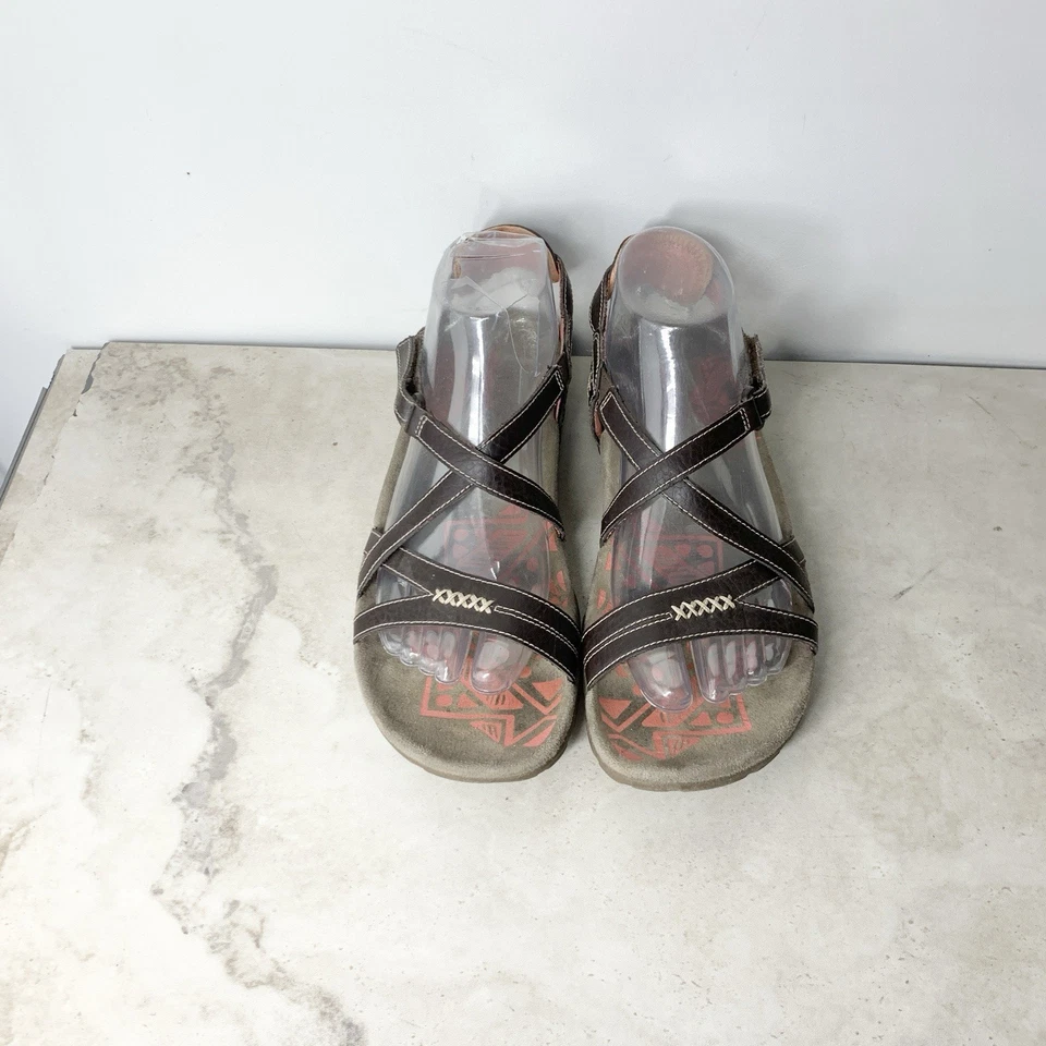 Sandalias Merrell Mujer Talla 7 Zapatos Marrón Cuero Tirantes Chanclas Ajustables Foto 3 de 4