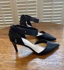 M&S Autograph Insolia Black Leather Ankle Strap Court Shoes Back Zip - Size 6 