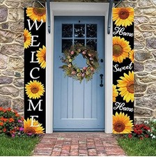 KYMY Sunflower Summer Banners,Welcome Porch Sign,Sunflower Hanging Black-1