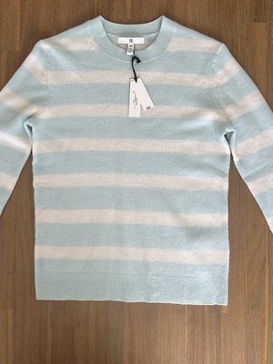 New Cashmere Soft Striped Crewneck Sweater XS Light Blue BananaRepublic #603234