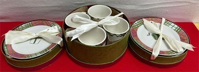 PAI - Fine China Porcelain Plates/Mugs - Pink & Green Plaid - Gift Box Sets