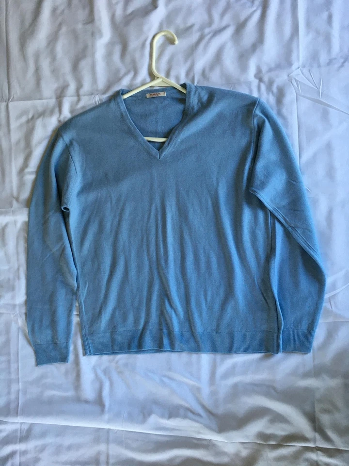 Marbas Sweater Mens Medium Light Blue V-Neck Merino Wool Woolmark Made in Italy - Image 4 of 4