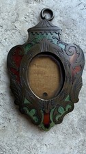 Ancien porte reliquaire Ostensoir Marqueterie cadre Pendentif Verre biseauté