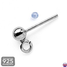 925 Sterling Silver Ball Stud Ear Posts Open Loop 3mm 4mm with Optional Backs