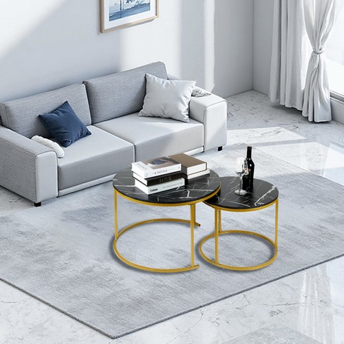 2er Set Runder Couchtisch Beistelltisch Marmor Kaffeetisch Wohnzimmertisch - Bild 21 von 28