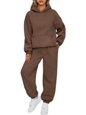 Womens 2 Piece Lounge Sweatsuit Matching Sweat Sets Coffee L