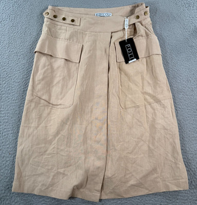Polin Skirt Womens 3 Beige Linen Straight Pencil Button-Fly Workwear Utility NWT