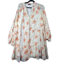 VINCE CAMUTO Floral Mini Dress Women’s L Long Sleeve V Neck Lined Ruffle Hem