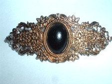 Vintage Repousse Art Nouveau Black Celluloid 4" Hair Barrette