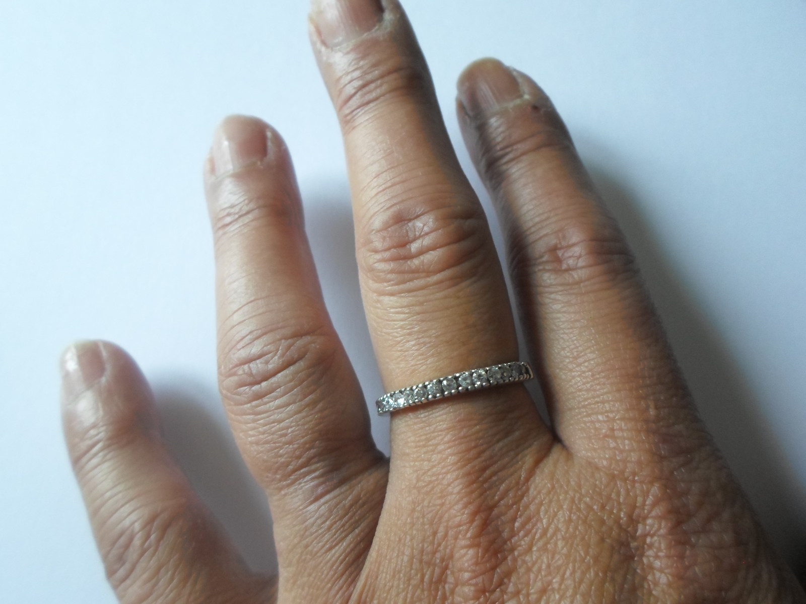 solid silver ring, half turn, zirconiums, size 60 - image 1