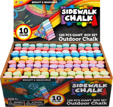 120 PCS Jumbo Washable Sidewalk Chalk Set, 10 Bright Colors for Kids Outdoor Fun