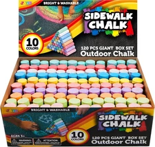 120 PCS Jumbo Washable Sidewalk Chalk Set, 10 Bright Colors for Kids Outdoor Fun