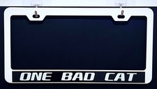 One Bad Cat White Metal License Plate Frame