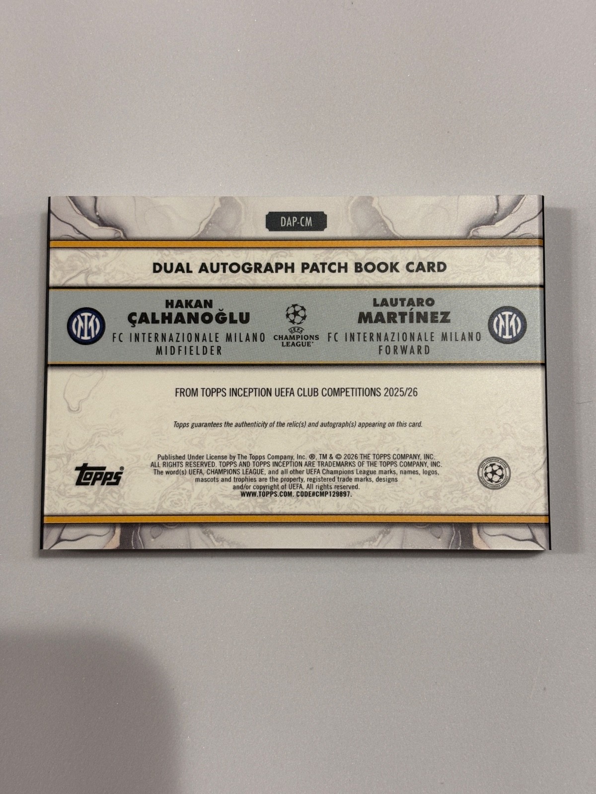 2025-26 Topps Inception Soccer H.Calhanoglu / L.Martinez Dual Auto Booklet 1/1 view 7