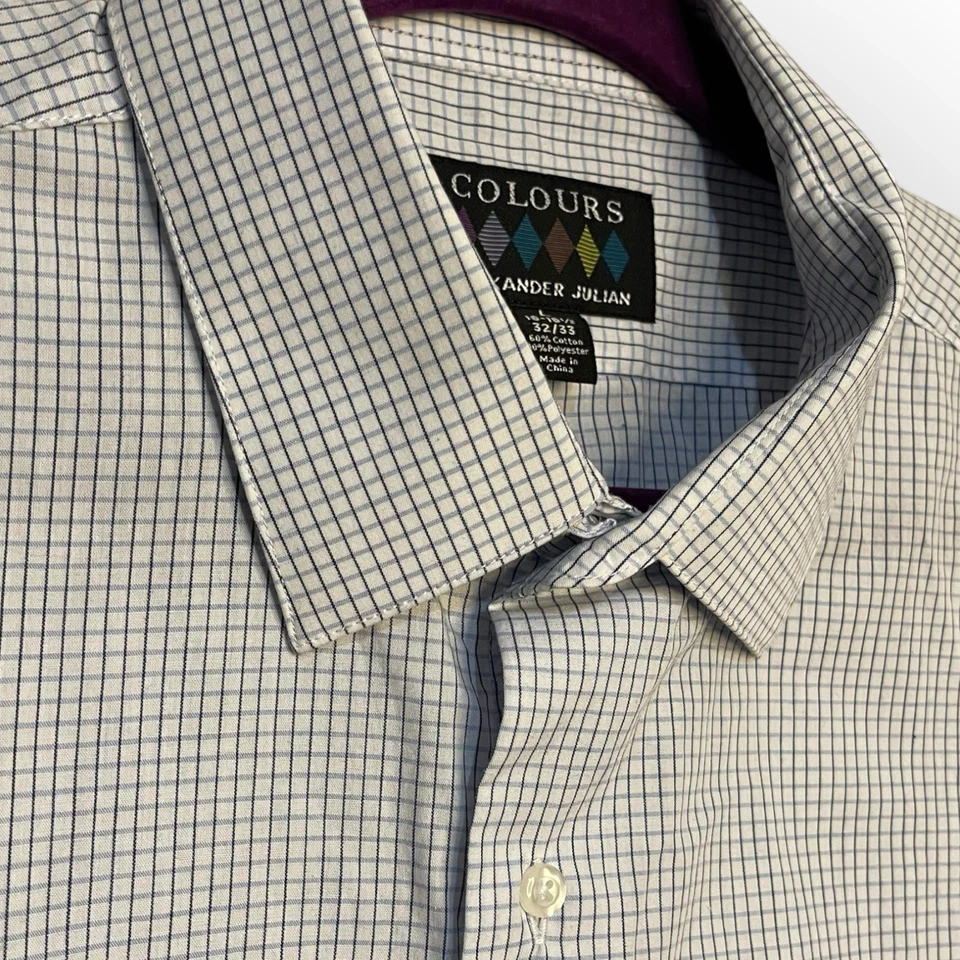 Colours Alexander Julian Plaid Button Up Shirt Mens L White Blue Business Preppy - Image 4 of 4